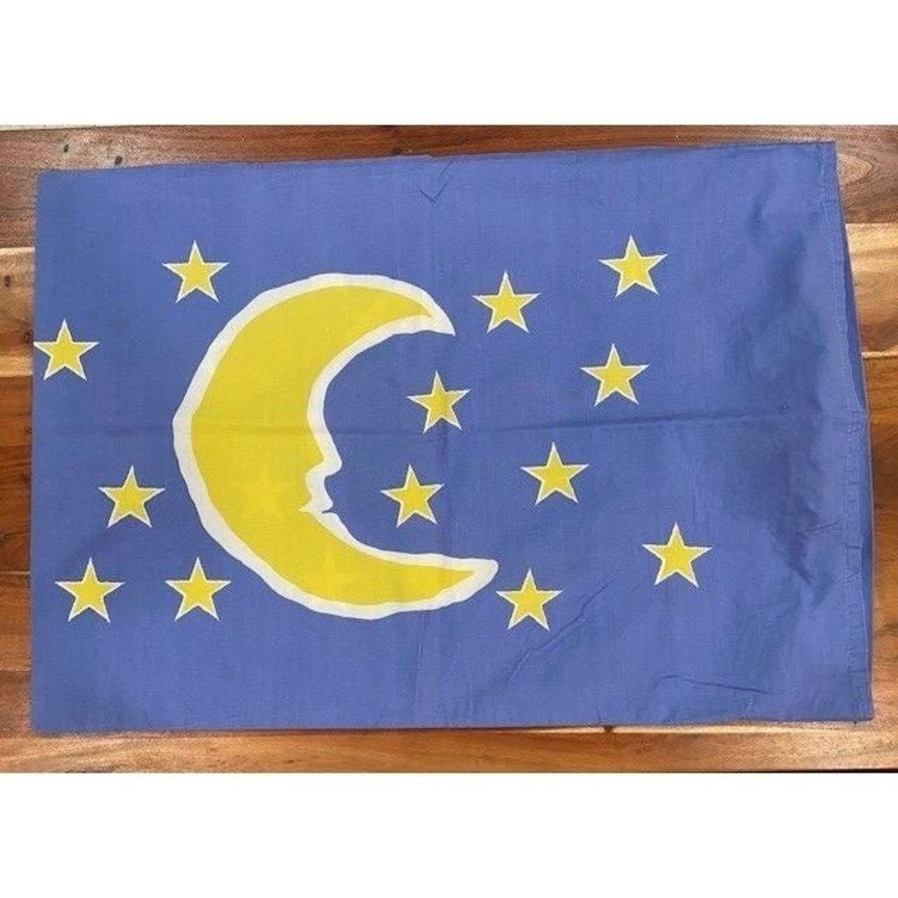 Vintage Celestial Moon and Stars Pillowcase Blue Yellow Man in the Moon Standard